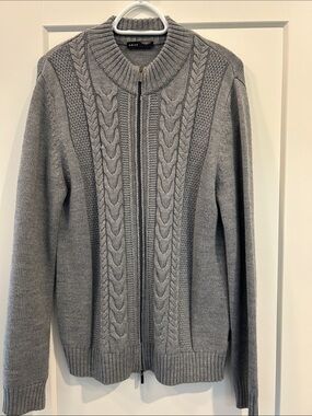 HÖRST Men's Gray Cable-Knit Zip Cardigan Sweater